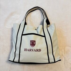 Authentic Harvard Campus Tote Bag Cream with Black Trim
